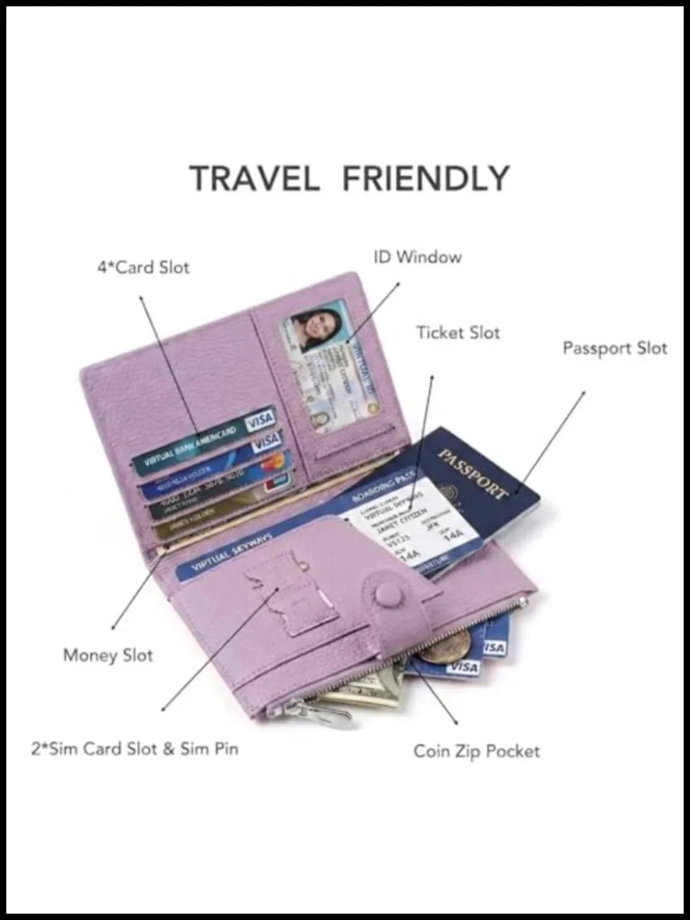 Genuine Leather RFID Blocking Passport Wallet, Travel Organizer with Card